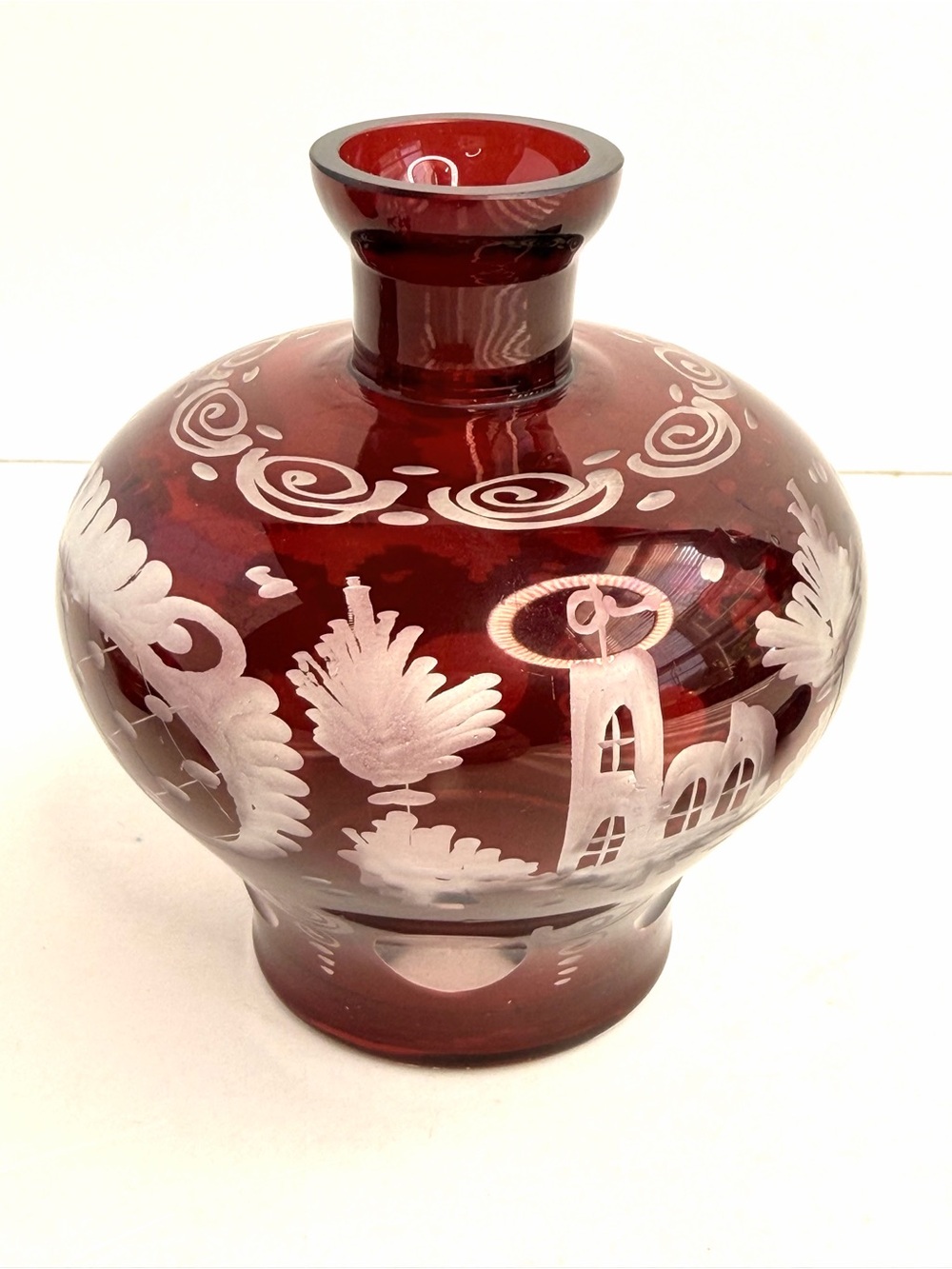 Egermann Ruby Cut To Clear Bohemian CZECH ART GLASS Bottles w/ Stoppers Set of 2 - Picture 2 of 16